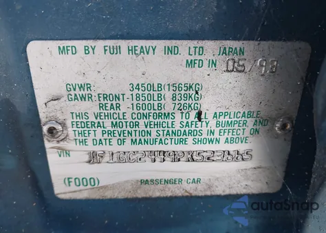 1993 Subaru Impreza L Plus from USA, damaged, VIN JF1GC2449PK523665